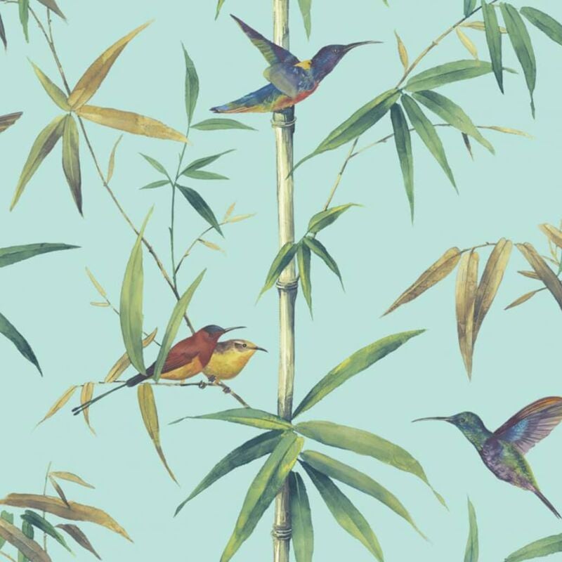 

Papel pintado Kolibri and Bamboo turquesa - Turquesa - Noordwand