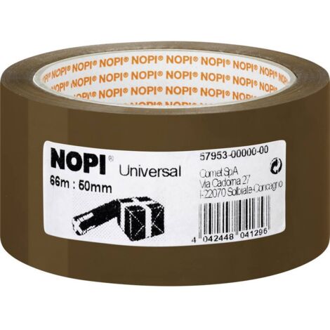 NOPI Nastro Adesivo per Pacchi, Per imballaggi e sigillature, Resistente all'invecchiamento e allo strappo, Extra forte e privo di solventi, Colore: Marrone, 66 m x 50 mm