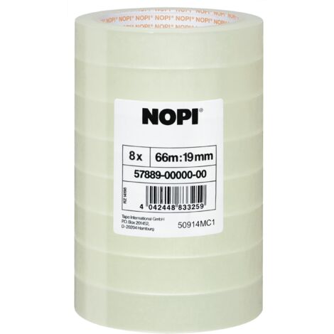 NOPI Pellicola adesiva, trasparente, 8 rotoli, 66m x 19mm