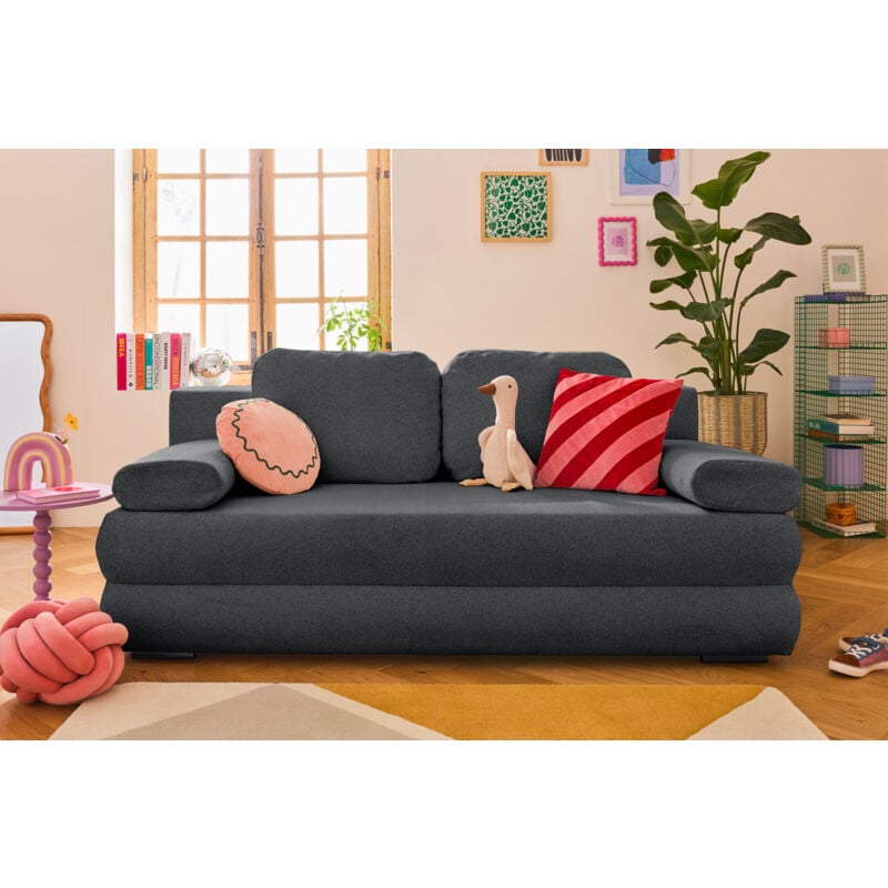 Bestmobilier - Nora - canapé 3 places convertible avec coffre en tissu texturé - gris foncé