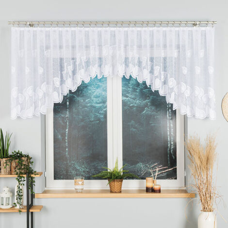 NORA - Cortina jacquard confeccionada con corte en la parte inferior - 400x90 cm - blanco
