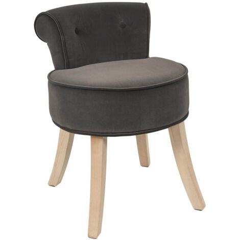 NORA - Tabouret Avec Dossier Capitonné Velours Anthracite - Gris anthracite