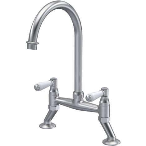 Norbury Traditional Bridge Mixer Kitchen Tap with Lever Handles - Brushed Nickel