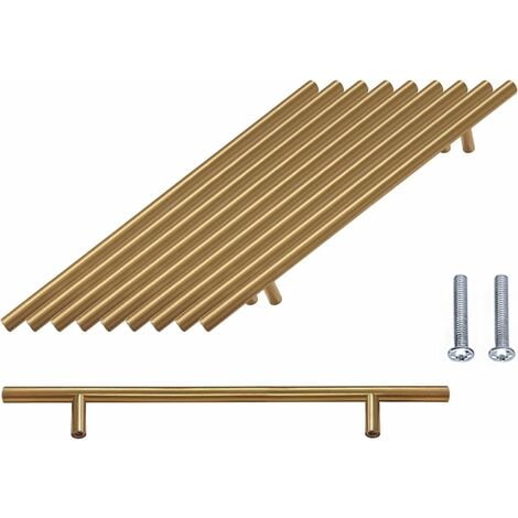 Norcks 10 PCS Gold Stainless Steel Kitchen Cabinet T Bar Handle 192MM Hole Centers Furniture Drawer Pulls Cupboard Knobs