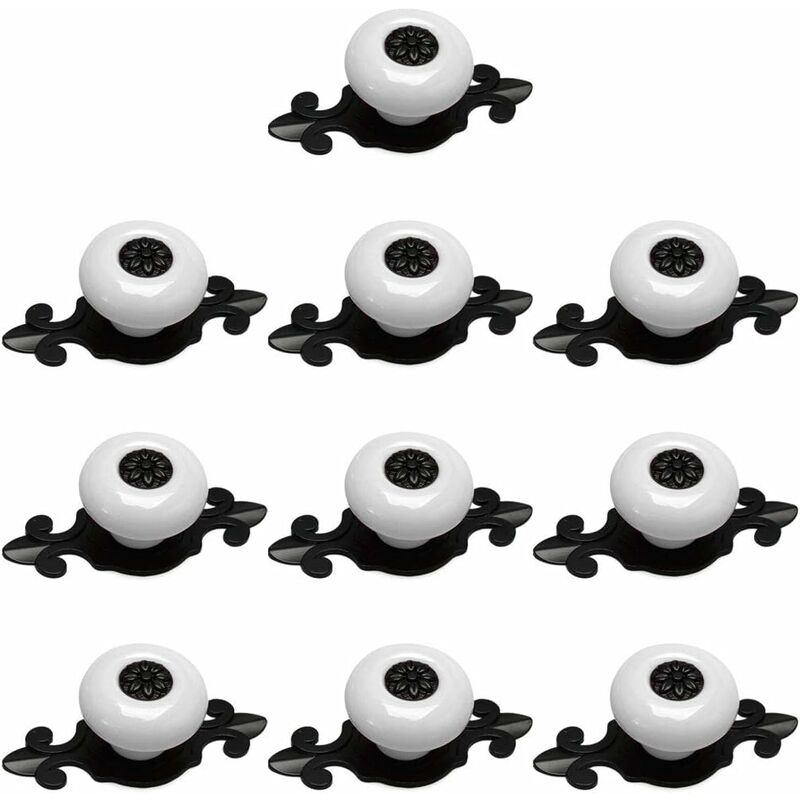 10 Pcs Möbelknopf Schrankknöpfe Möbelknöpfe Set Möbelgriff SetRetro Keramik Türknopf (Weiß mit Schwarz) – Weiß – Norcks | 00986373585187