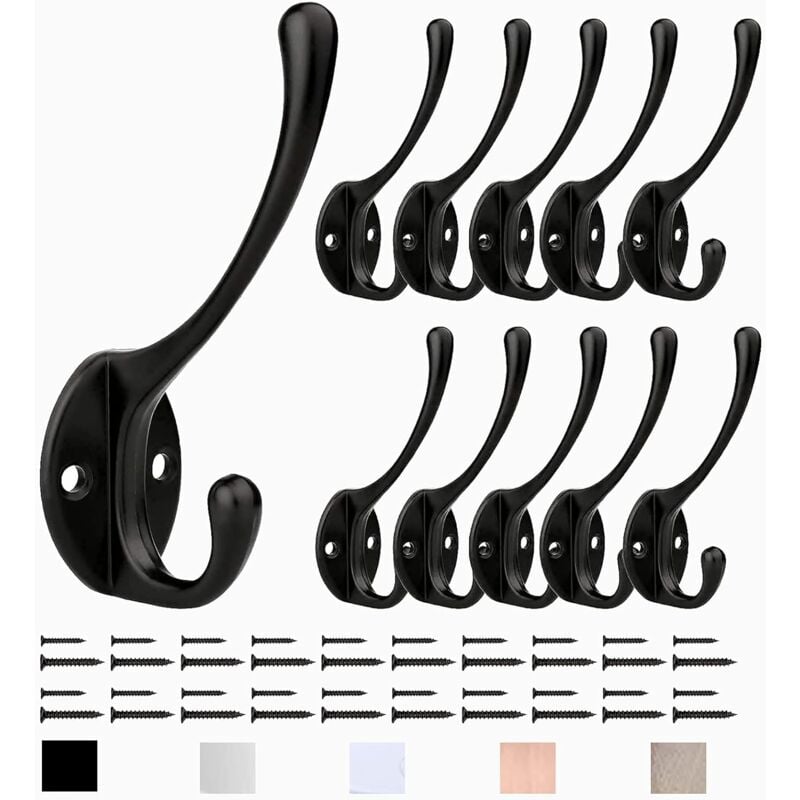 Norcks - 10 pcs Patère Porte Manteau Murale Vintage Crochet Métal De Porte Chapeau Crochet Rétro Pour Porte-Manteau Salle De Bain Cuisine Noir