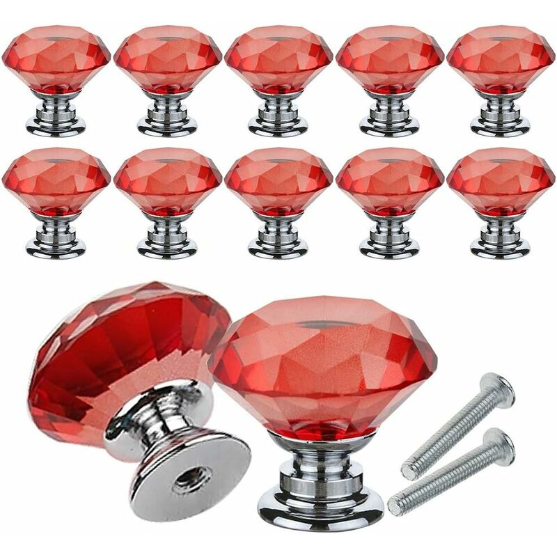 10 Stück 30 mm Kristallglas-Tür-/Schublade Knöpfe, Brillante Diamantschliff Schubladenknöpfe, für Kommode, Küche, Glasvitrine Schrank,Kleiderschrank | 00185857816292