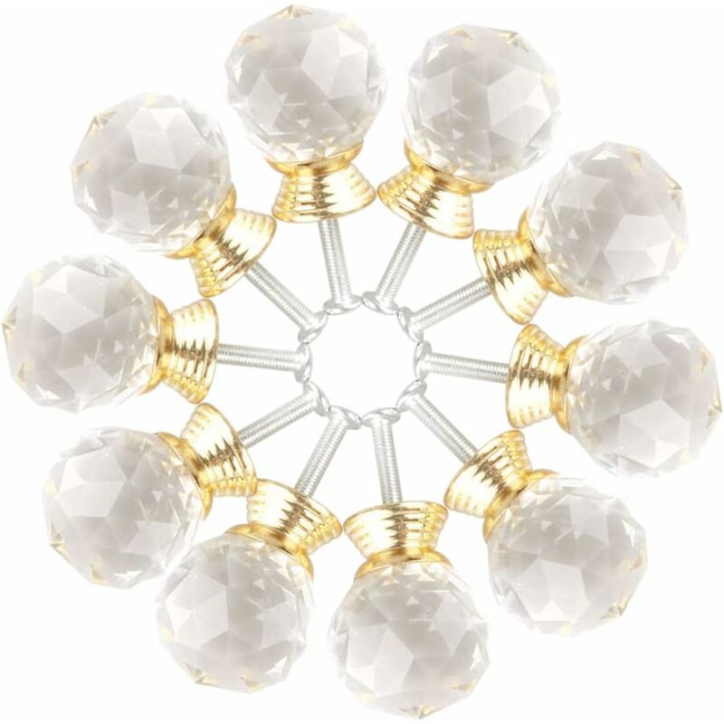 10 Stück Diamant-Form Kristall Glas Schublade Schrank Ziehgriff Knopf golden Kugel Kristall Transparent & Gold – Transparent – Norcks | 00777155526036