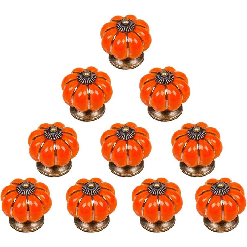 10er-Pack Türknäufe, 40 mm, Vintage-Stil, Keramik, Kürbis-Design, Möbelgriff für Schrank, Schublade, Schrank – Orange – Orange – Norcks | 00942480661350