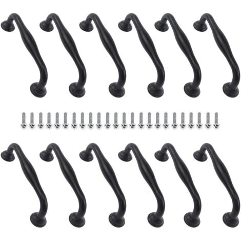 Norcks 12 Pièces Meubles Poignée, Poignées De Placard, Cuisine Meuble Noir Poignee, Entraxe Du Trou 128 MM, Contient 24 Vis, Pour Portes, Tiroirs, Meubles, Armoires