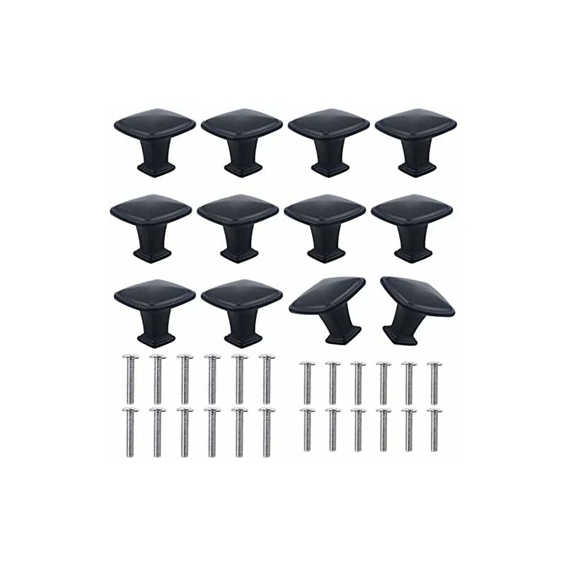 Norcks 12PCS 30MM Boutons De Placard Carrés En Alliage D'Aluminium Bouton De Porte Noir Moderne Poignée De Meuble Cuisine Pour Cabinet Tiroir Buffet
