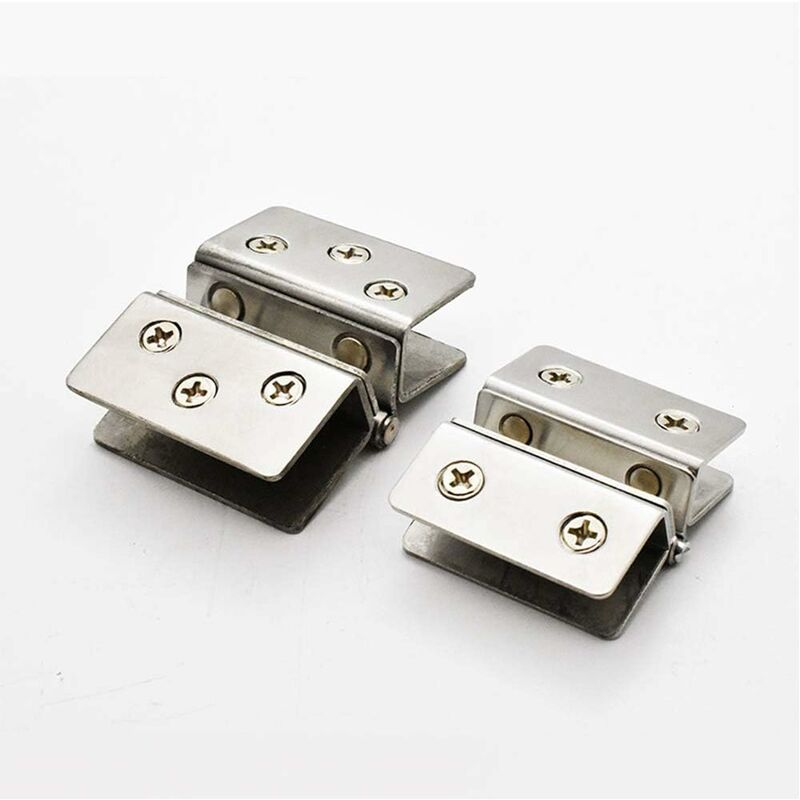 2 Pieces Stainless Steel Cabinet Glass Door Hinge Wine Cabinet Door Hinge Cabinet Glass Hinge Cabinet Glass clamp Without Drilling (Bilateral 2)