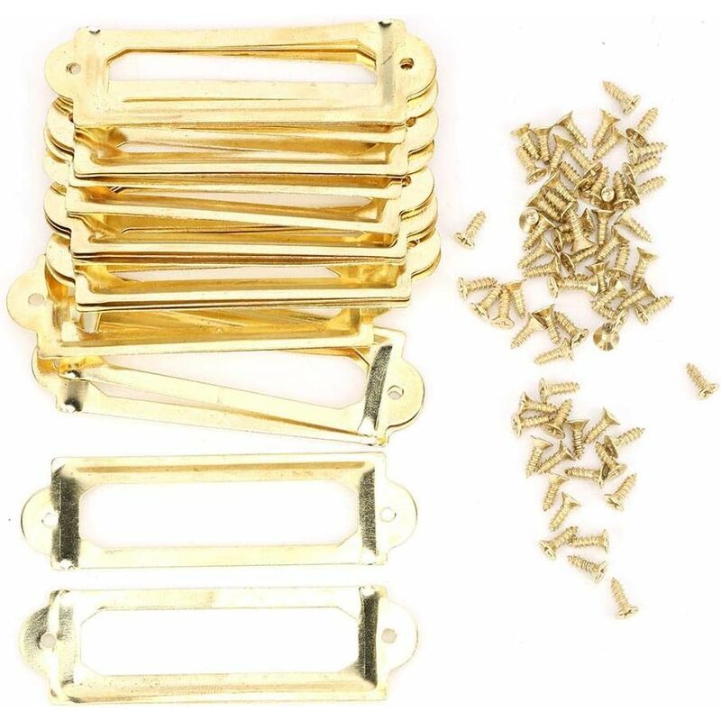 20PCS Porte Etiquette Metal, Cadre Étiquette De Nom Porte Poignée Cadre Nominative De Tiroir De Classeur Office Décoration(Bronze Jaune) 60X17Mm