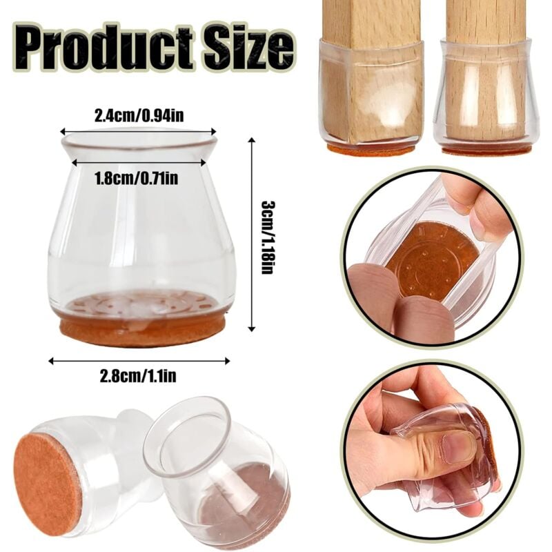 24 Pièces Protection Pied De Chaise,Rond Protege Pied De Chaise,Bouchon Pied De Chaise Tampon Chaise Avec Coussinets En Feutre,Patin Chaise Silicone