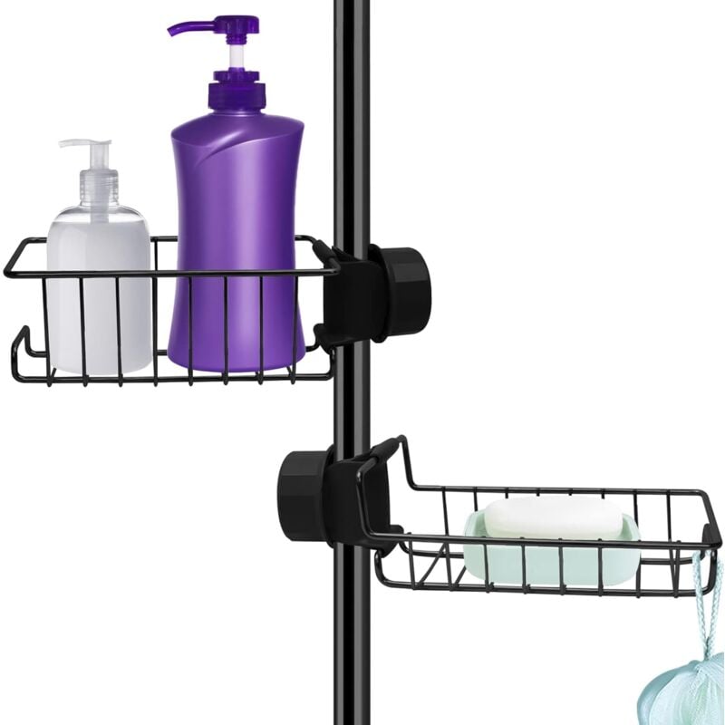2X Étagère Douche Sans Percage Inox, Noir Étagère Salle De Bain Télescopique Inoxydable, Tablette Support Douche, Porte Savon Barre Douche, Serviteur