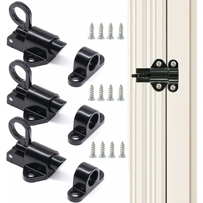 3 Pièces Automatique Verrou De Porte, Loquet En Aluminium, Verrouillage Fenêtre, Ressort Bounce Verrou, Avec 12 Vis, Adapté Aux Portes Et Fenêtres,