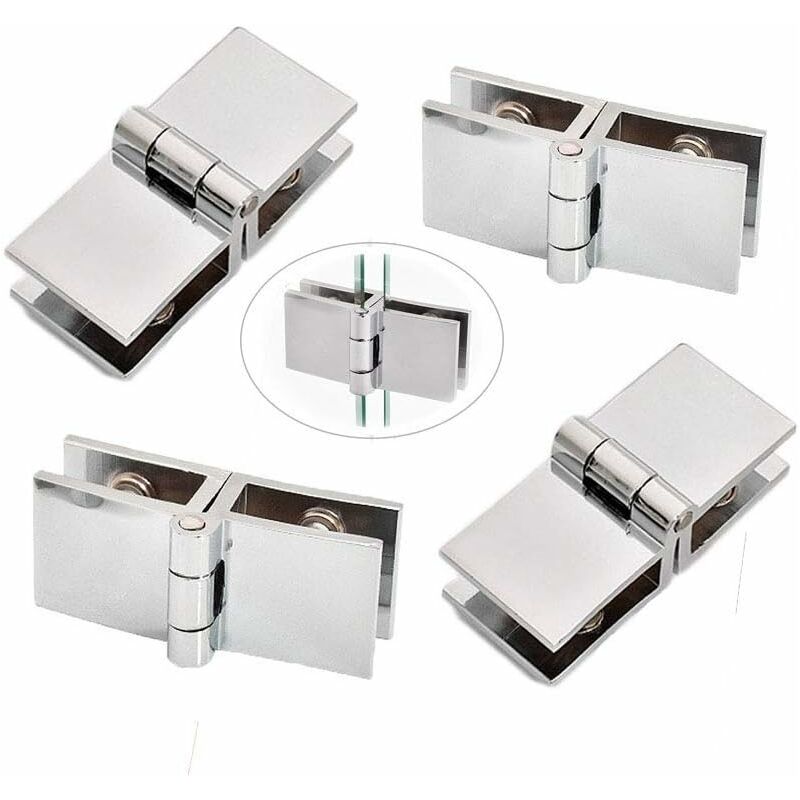 4 pcs 180°Stainless Steel Glass Door Hinge, Glass Door Pivot Hinges, Adjustable Shower Glass Door Clamp, Hinge Adaptive, 5-8mm Glass for Bathroom