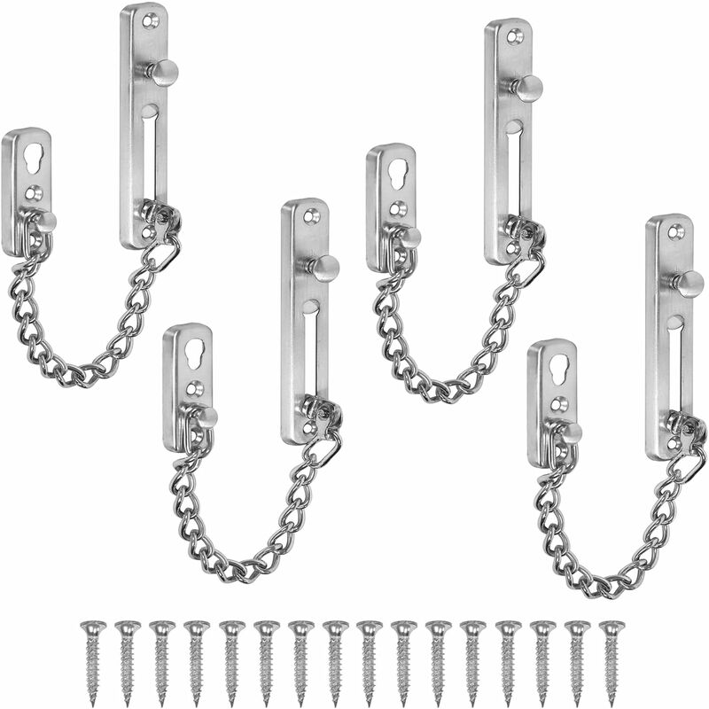 Norcks - 4 Pcs Security Door Chain, Anti-theft Sliding Chain Door Lock, Stainless Steel Chain Lock for Home Interior Door, with Screws - Silver