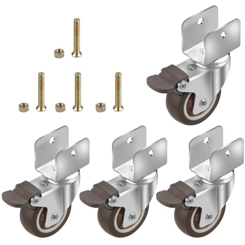 4 u Type Roulettes Pivotantes En Caoutchouc Souple, Ø50MM, Avec Frein Roues En Caoutchouc Pour Meubles, Ouverture Du Panneau 25Mm - Norcks