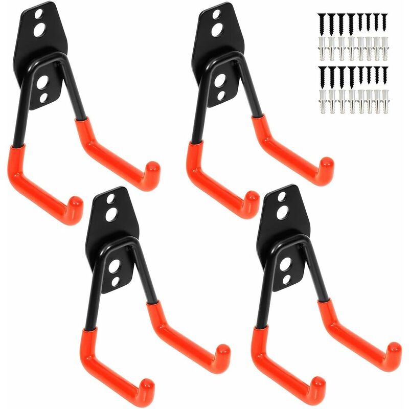4PCS Garage Heavy Duty Steel Hooks, Wall Mount Storage Utility Hanger, Organizer Tool Holder with Anti-Slip Coating (11cm x 7cm) - Orange - Norcks