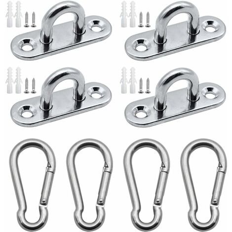 Norcks 4PCS M5 304 Stainless Steel Eye Plate 4PCS Cabinet Clips U Hooks Snap Hook Metal Staple Ring Hook Oblong Wall Mount Hanging Fitting Marine Hardware Metal Staple Hook Loop With Screws
