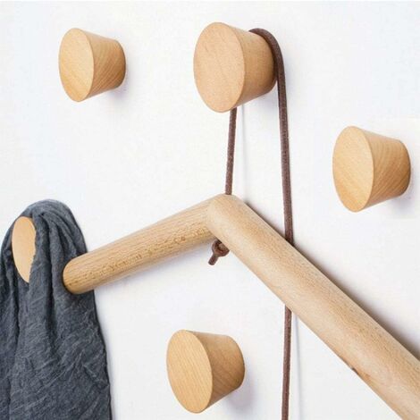 Paquete de 4 ganchos de pared de madera – Perchas de madera natural para  colgar abrigos de madera natural, simples y modernos, hechos a mano