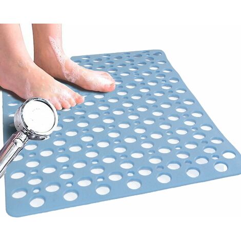 NORCKS 5353CM Lavable avec Trous de Vidange,TPE Facile Nettoyer Rug,avec Ventouse Tapis de Douche,Sûr Antidérapant Tapis de Bain,pour Salle de Bains - Bleu