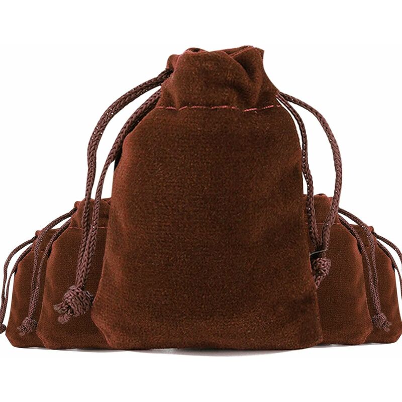 5PCS velvet bag jewelry bag drawstring drawstring pocket, banquet gift jewelry bag 9 x 7CM (brown) - Norcks