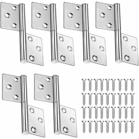 NORCKS 6 Pièces Pliable Charnière en Acier Inoxydable Paumelles Meuble Charnière en Inox charnière de levage en acier inoxydable fort et robuste pour Meubles Matériel Armoire Garde Porte Tiroir - Argent