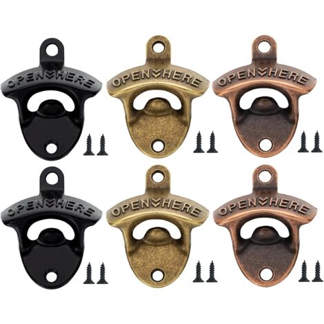 NORCKS 6 piezas Abrebotellas de cerveza vintage Abridor de botellas de barman de pared Abridor de botellas de pared retro Abrebotellas con botón de cerveza con Tornillos para Bar Cocina Restaurante - bronce rojo bronce negro