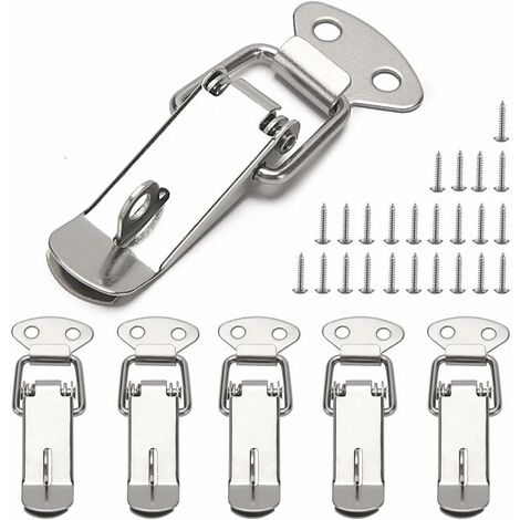 NORCKS 6 Stück Hebelverschluss Federriegelverschluss, 76 mm Edelstahl-Kippfederverschluss, mit Haken, für Schrank, Kiste, Schublade, Schrank, Werkzeugkasten, mit 24 Schrauben - Silber