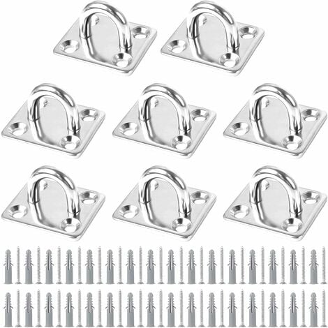 Norcks 8PCS Placa Gancho Placa Tornillo Placa Ojo Placa Colgar Muebles Con 32 Tornillos Y Manga Gancho De Techo Para Colgar Columpio Hamaca Cuerda Red Vela Solar Barco(50Kg, Acero Inoxidable)
