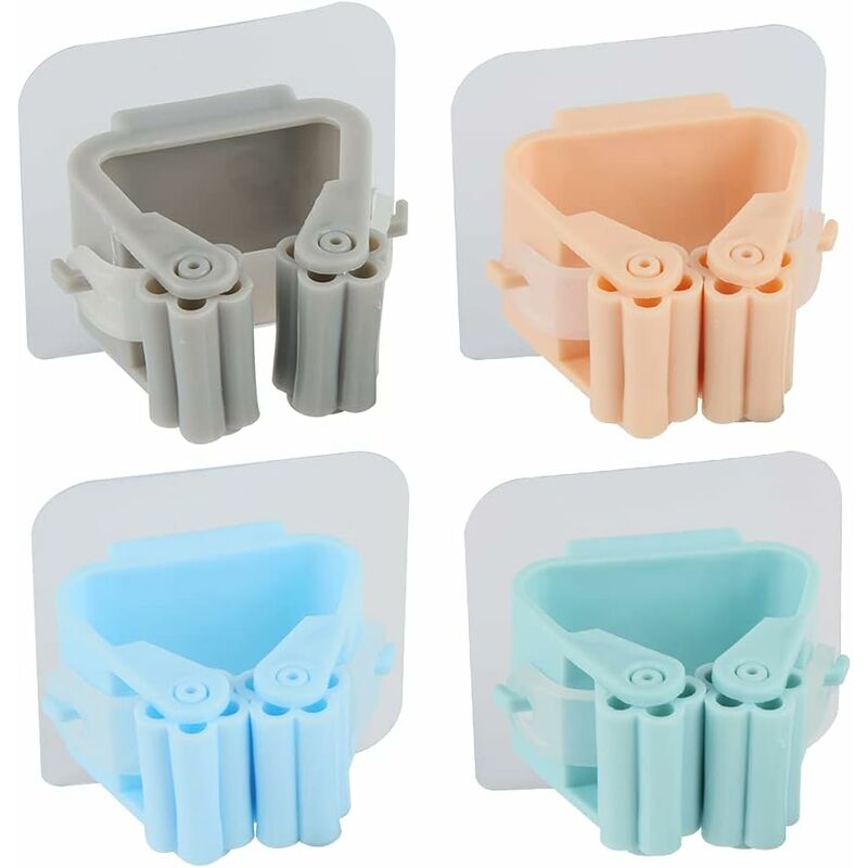 Accroche Balai Mural, 4 pcs Sans Support De Balai Mural Perforé, Crochet Balais Mural Adhesif, Accroche Balai Mural Auto Adhésif Pour Cuisine, Salle