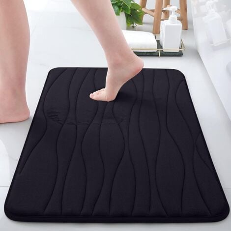 Norcks Alfombra Baño Antideslizante 50X80 CM Alfombrilla De Pelo De Espuma Viscoelástica Felpudo Entrada Gris Negro