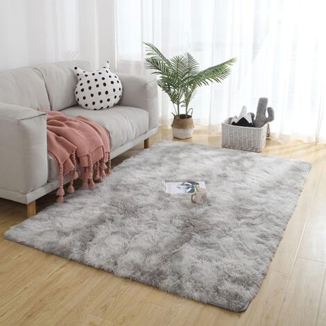 Norcks Alfombra Rectángulo Shaggy Para Salón Habitación De Los Niños Dormitorio - Alfombra Antideslizante Muy Suave, Lavable, Tie-Dye, Al Aire Libre Interior (Gris Claro, 40 X 60Cm)