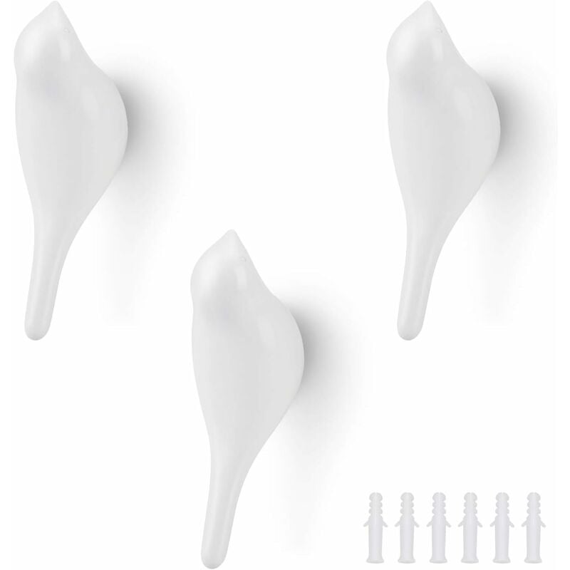 Norcks - Blanc Crochet Mural, Oiseau Patère Murale En Résine Pour Suspendre Manteaux, Serviettes, Chapeaux, Sacs 3PCS