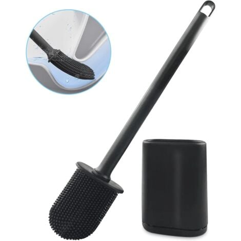 NORCKS Brosse Toilette Silicone Plate Balayette WC Salle de Bain Antibactérienne Au Sol ou Montage Mural Brosse WC Noir