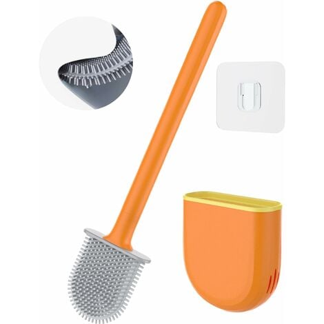 NORCKS Brosse Toilette Silicone Plate Balayette WC Salle de Bain Antibactérienne Au Sol ou Montage Mural Brosse WC Orange