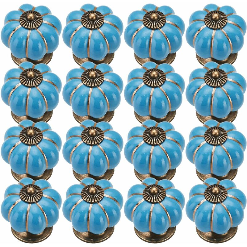 Norcks - Ceramic Knobs, 40mm Pumpkin Ceramic Pulls for Kitchen Cabinets, Drawers, Dressers, 16 Pack Blue - Blue
