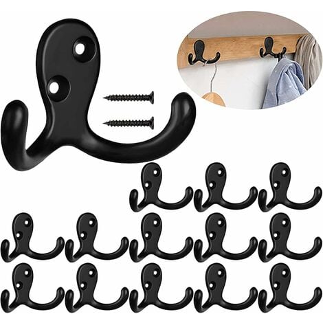 Folding Hideaway Coat Hooks - Space Aluminum Heavy Duty Wall Hooks - Retractable  Hooks for Hanging Coat, Scarf, Hat, Bag, Towel, Key, Cup (Black, 2 Pack)