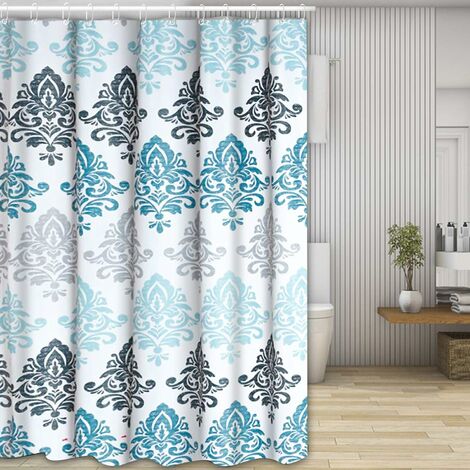  MALOKI Cortina de ducha azul para baño, cortina de ducha floral  impermeable con 12 ganchos para duchas y bañeras, cortina de baño de flores  botánicas, lavable a máquina, 72 x 72