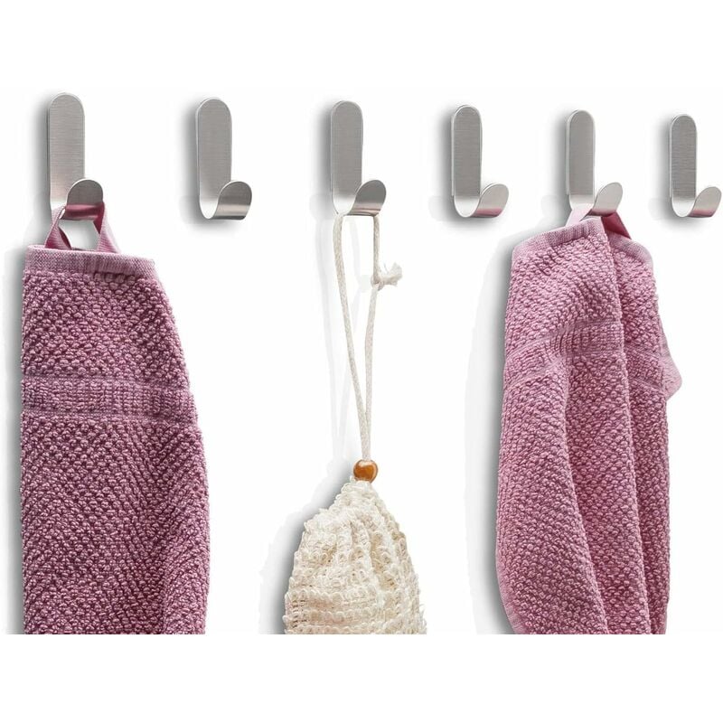 Norcks Crochet Adhésif Pour Salle De Bain Ou Cuisine, 6 Pièces Crochet Mural Sans Percer, Porte Serviette Acier Inox Argent