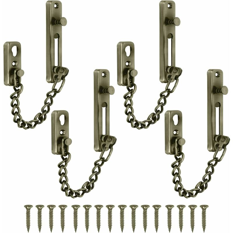 NORCKS Door Chains,4PCS Stainless Steel Safety Chains with Screws,Door Latch,Chain Sliding Security Latch,Door Lock for Home Hotel Reliable
