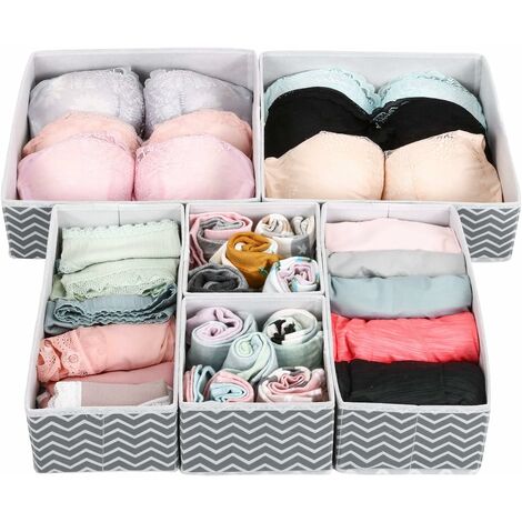 NORCKS Dresser Drawer Organiser, Set of 6 Closet Underwear Organisers Drawer Dividers Folding Storage Bins Box Containers for Bras Socks Ties Scarves, Grey/White Zigzag - Gray