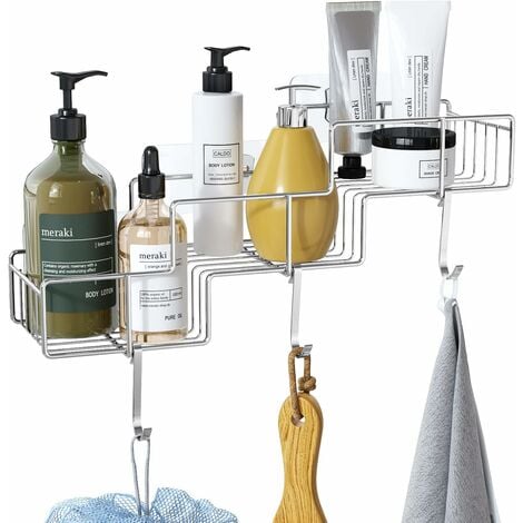 Nadi Collection, Estante cesto ducha doble con colgador, ACERO INOXIDABLE, Para colgar grifo ducha, Sin taladro, Color cromado y negro