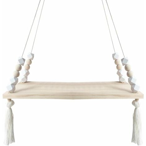 Norcks Étagères Murale Flottante Etagere Suspendue Corde En Bois Étagères Rustiques Style Nordique Décoration Intérieure Chambre Commode Présentoir Planche Pour Enfant Fille 38 X 14CM, Blanc