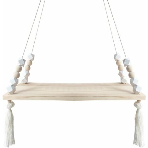 NORCKS Étagères Murale Flottante Etagere Suspendue Corde en Bois étagères rustiques Style Nordique Décoration Intérieure Chambre Commode Présentoir Planche pour Enfant Fille 38 x 14cm, Blanc - Blanc
