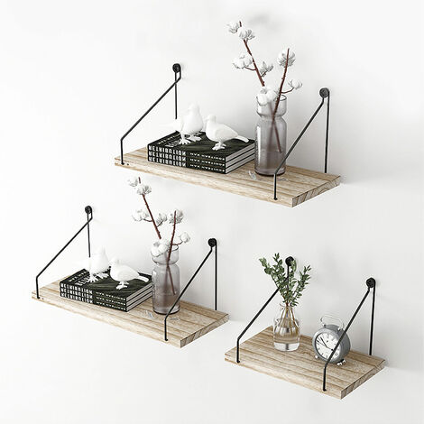 1 Tier Shelf Black Metal Frame Wire Rectangle Floating Wall Shelves MDF  Decor