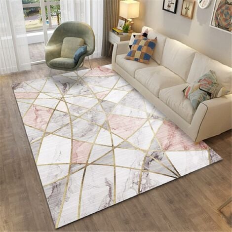 NORCKS Geometric Design Area Rugs Mats house rugs carpets Living room carpet geometric modern style gray pink wear-resistant carpet bedroom Washed carpet (140 x 200cm) - Pink