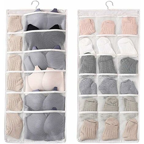 Norcks Hanging Storage - 30 Pockets Hanging Closet Wardrobe Storage Bra Underwear Socks Ties Organizer With Large And Deep Pockets,Double-Sided Space-Saving Clothes Organizer (White - 30 Pockets)